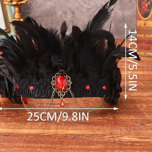 Black Rose Feather Headband Crystal Crown main image 6